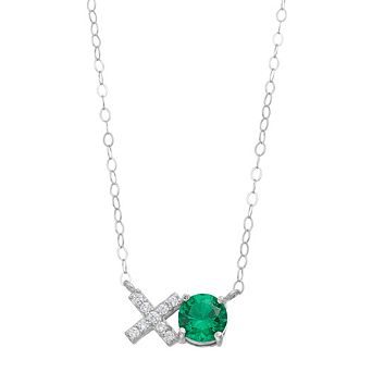 Aleure Precioso Sterling Silver Lab-Created Gemstone & Cubic Zirconia "XO" Necklace