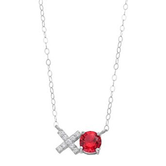 Aleure Precioso Sterling Silver Lab-Created Gemstone & Cubic Zirconia "XO" Necklace