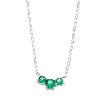 Aleure Precioso Sterling Silver Lab-Created Gemstone 3-Stone Necklace