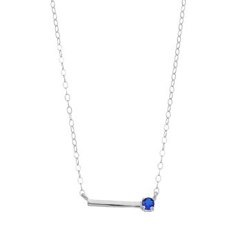Aleure Precioso Sterling Silver Lab-Created Gemstone Bar Necklace