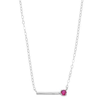 Aleure Precioso Sterling Silver Lab-Created Gemstone Bar Necklace
