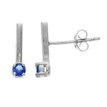 Aleure Precioso Sterling Silver Lab-Created Gemstone Bar Stud Earrings