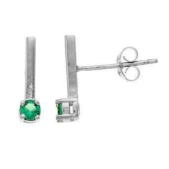Aleure Precioso Sterling Silver Lab-Created Gemstone Bar Stud Earrings