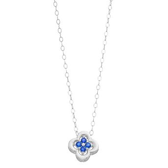 Aleure Precioso Sterling Silver Lab-Created Gemstone Clover Pendant Necklace