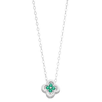 Aleure Precioso Sterling Silver Lab-Created Gemstone Clover Pendant Necklace