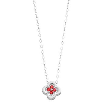 Aleure Precioso Sterling Silver Lab-Created Gemstone Clover Pendant Necklace