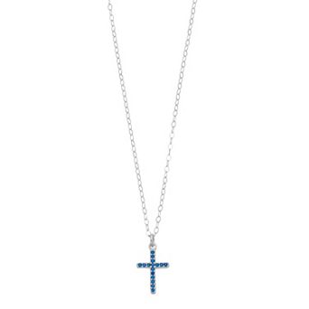 Aleure Precioso Sterling Silver Lab-Created Gemstone Cross Pendant Necklace