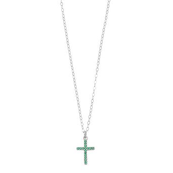 Aleure Precioso Sterling Silver Lab-Created Gemstone Cross Pendant Necklace