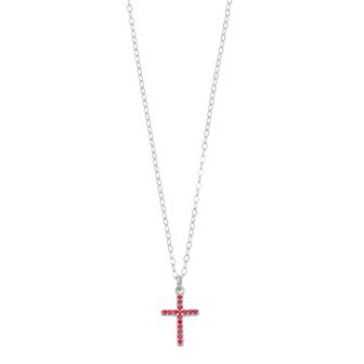 Aleure Precioso Sterling Silver Lab-Created Gemstone Cross Pendant Necklace
