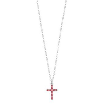 Aleure Precioso Sterling Silver Lab-Created Gemstone Cross Pendant Necklace