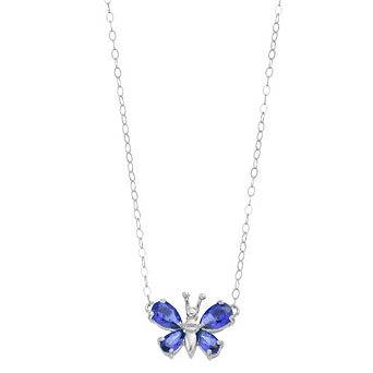 Aleure Precioso Sterling Silver Lab-Created Gemstone Butterfly Necklace