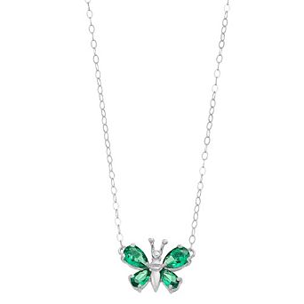 Aleure Precioso Sterling Silver Lab-Created Gemstone Butterfly Necklace