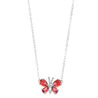 Aleure Precioso Sterling Silver Lab-Created Gemstone Butterfly Necklace