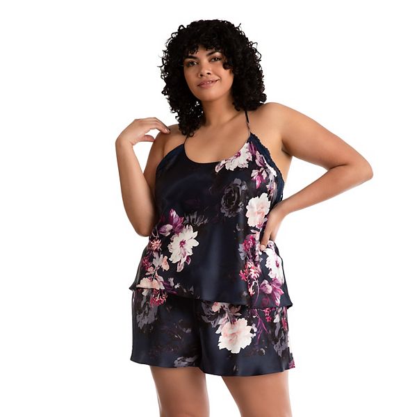 Kohls Women's Lilac+London Satin Floral Cami & Pajama Shorts Sleep