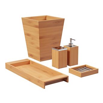 Hastings Home 5 pc Bamboo Bathroom Decor Set