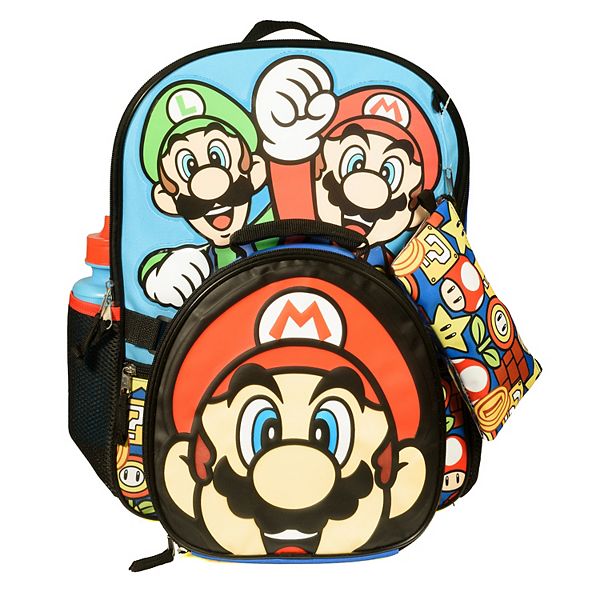 3D Molded Super Mario 5-Piece Backpack Set with Lunch Box, Gadget Case,  Cinch Sack & Snack Pack