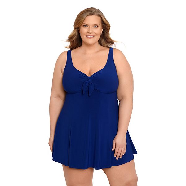 Plus Size Bal Harbour Tummy Control Bow Front OnePiece Swimdress