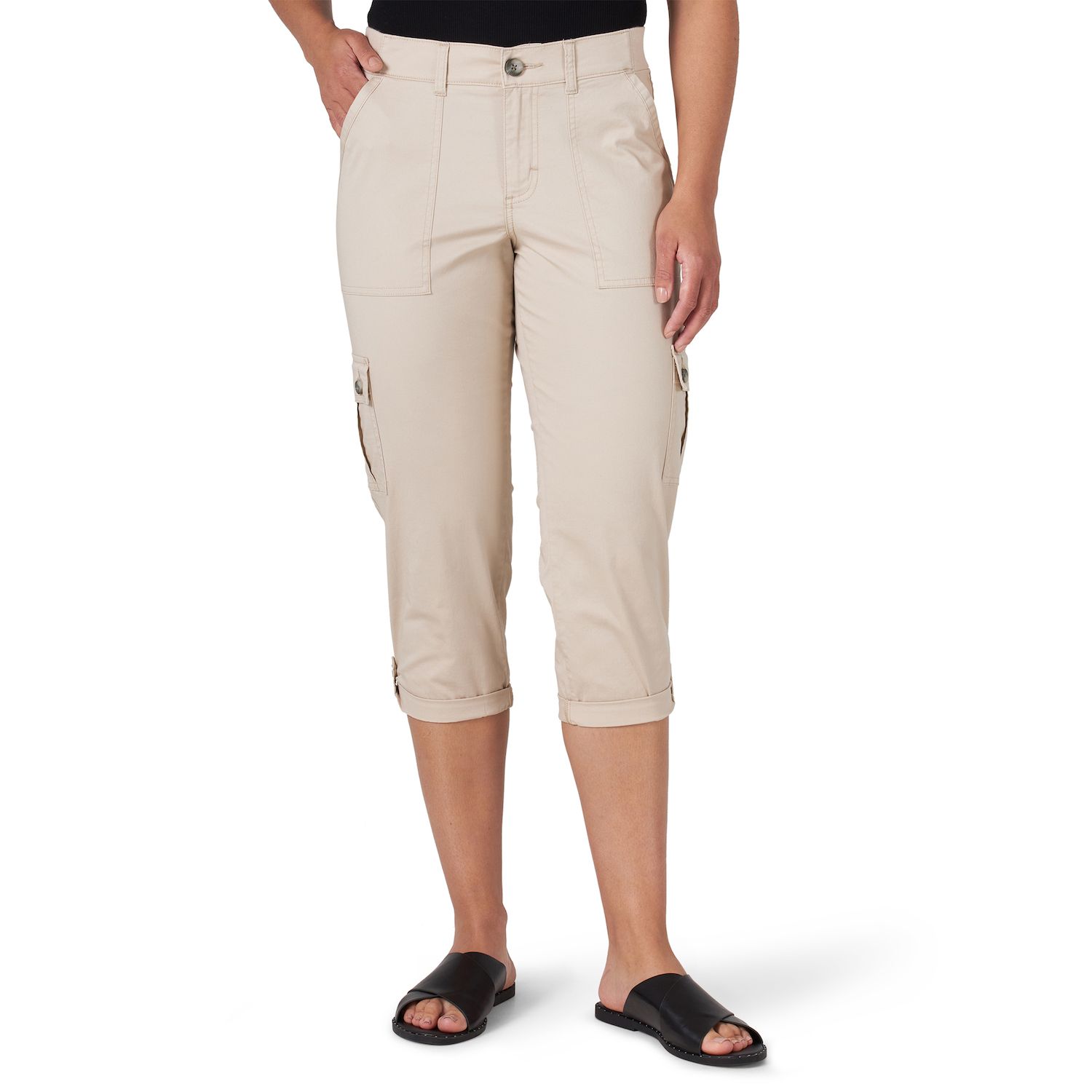 khaki stretch capris