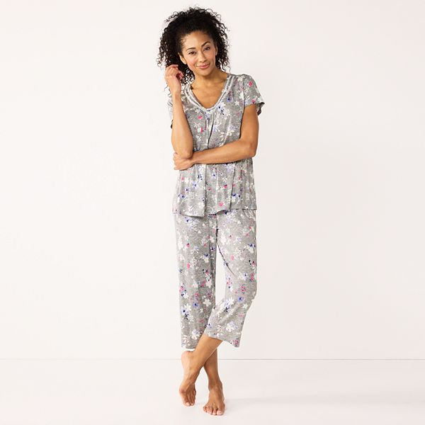 Women's Croft & Barrow® Lace-Trim Pajama Top and Pajama Capri Set