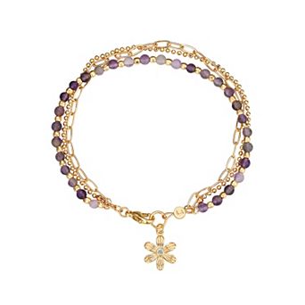 Love This Life® Amethyst Bead Triple Strand Flower Bracelet