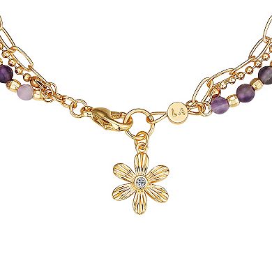 Love This Life Flower, Amethyst, Beaded & Link Triple Strand Bracelet