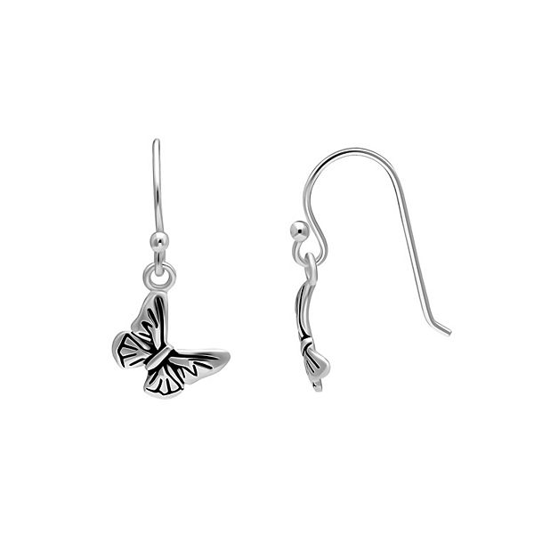 PRIMROSE Sterling Silver Textured Butterfly Drop Earrings