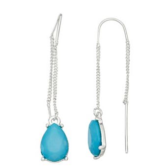 Nine West Silver Tone Simulated Turquoise Threader Earrings