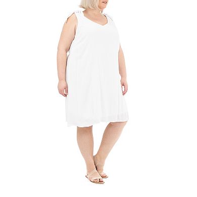 Plus Size Nina Leonard Printed Knot-Shoulder Dress