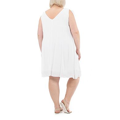 Plus Size Nina Leonard Printed Knot-Shoulder Dress