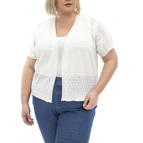 Plus Size Nina Leonard Short Sleeve Crochet Bolero