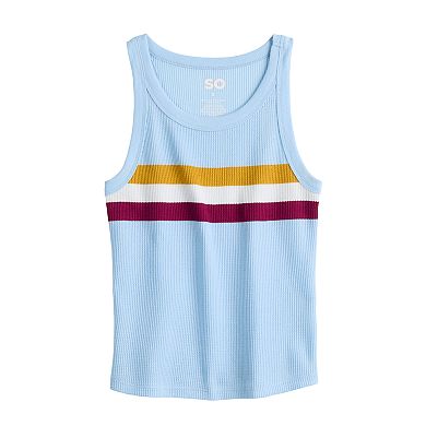 Juniors' SO® Varsity Print Tank