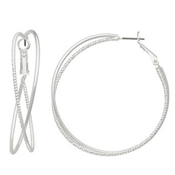 Nine West Silver Tone Twisted X Hoop Earrings