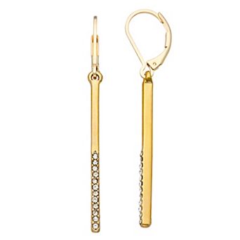 Nine West Gold Tone Simulated Crystal Bar Drop Earrings