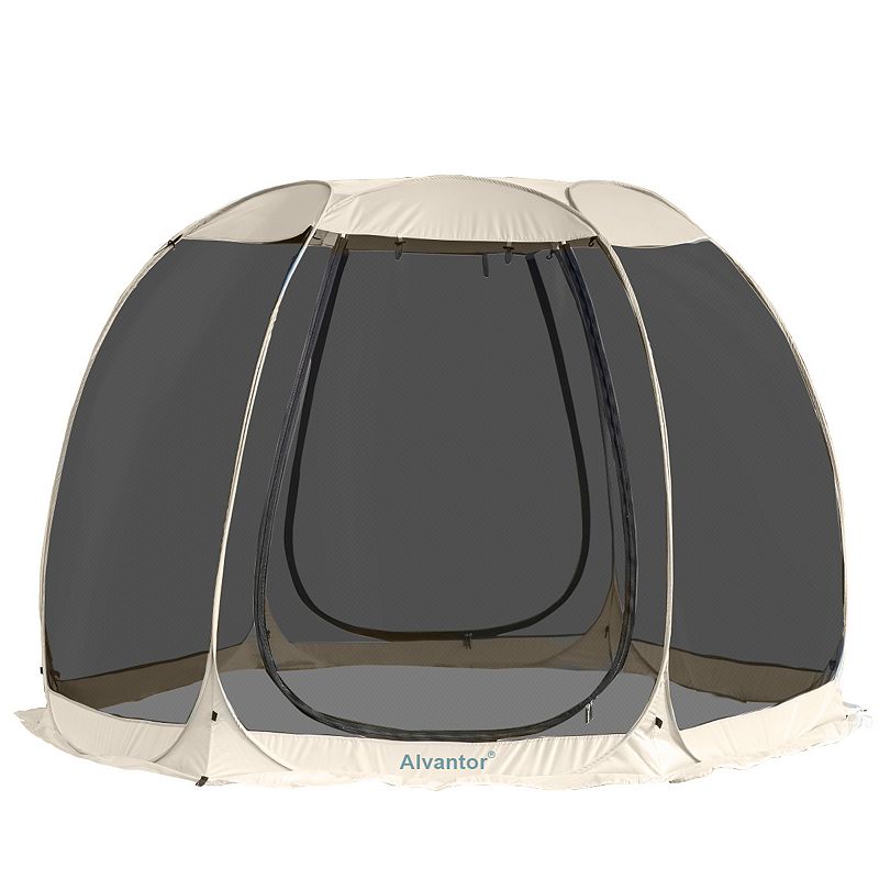 Alvantor Pop Up Screen Tent Camping Tent Canopy Gazebo 10x10, Beig/Green,