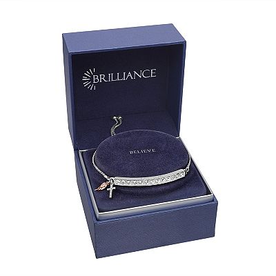 Brilliance Two Tone Fine Silver Plated Crystal BELIEVE Bar Bracelet