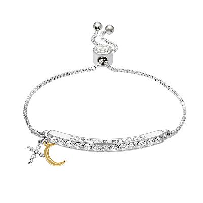 Brilliance Two Tone Fine Silver Plated Crystal FOREVER BLESSED Bar Bracelet