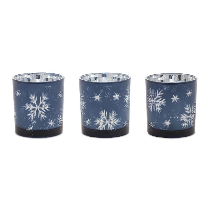 Snowflake Votive Candle Holder Table Decor 3-piece Set, Blue
