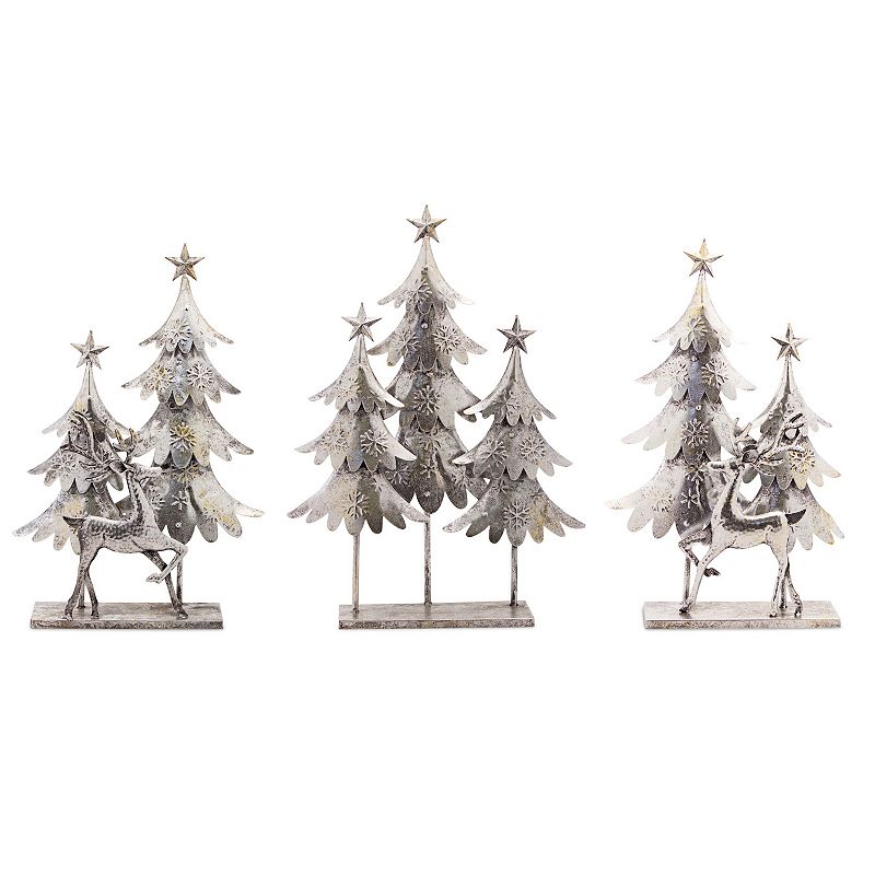 Christmas Tree Deer Floor Decor 3-piece Set, Silver