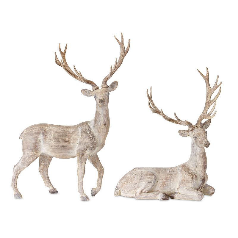 Set of 2 Brown Deer Christmas Tabletop Decors 17.5