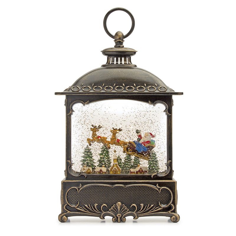 Melrose Snow Globe Lantern with Santa, Brown