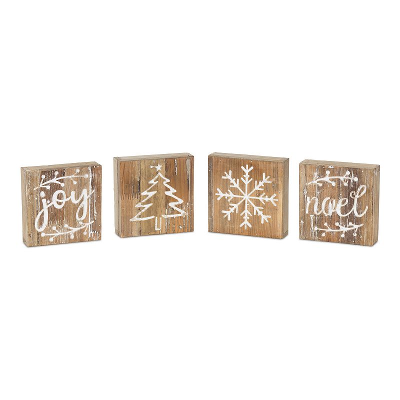 Melrose Wood Christmas Plaque 8-Piece Set, Brown