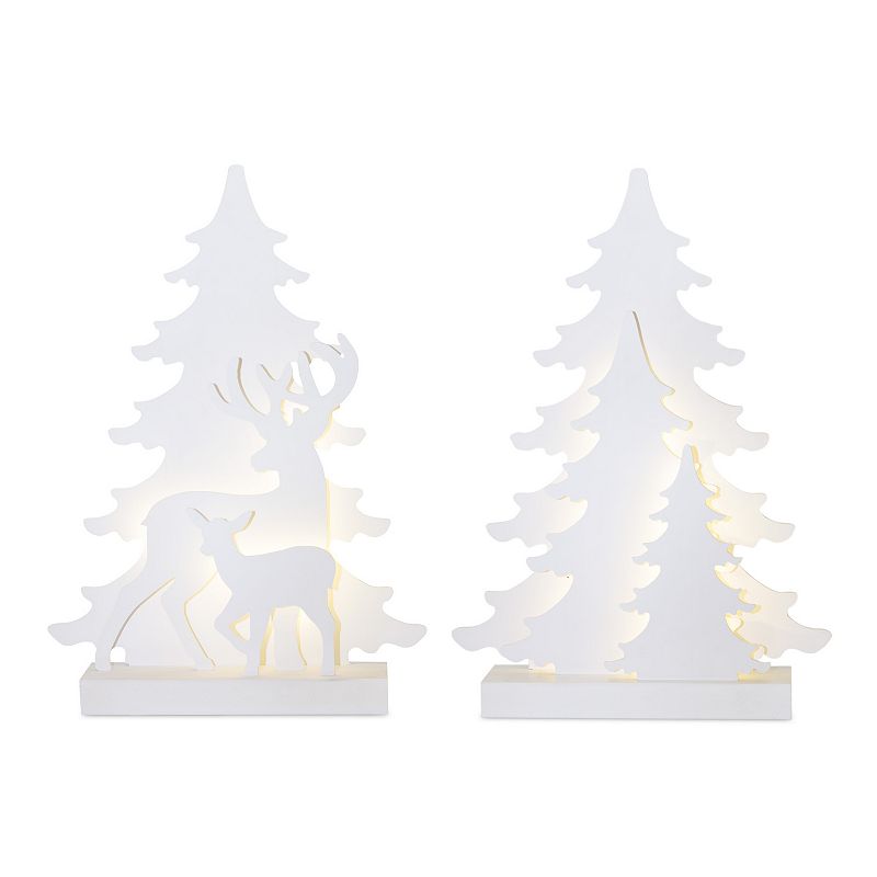 Melrose LED Tree & Deer Decor 2-Piece Set, White