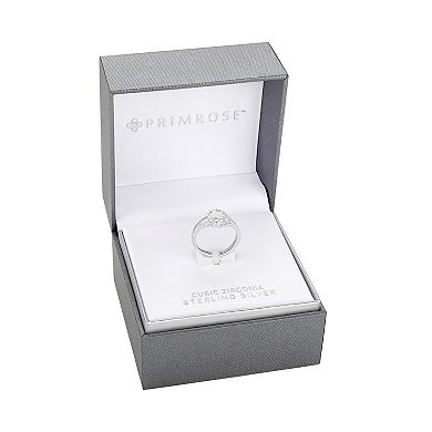 PRIMROSE Sterling Silver Cubic Zirconia Circle & V-Shape Ring Duo Set