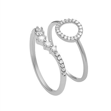 PRIMROSE Sterling Silver Cubic Zirconia Circle & V-Shape Ring Duo Set