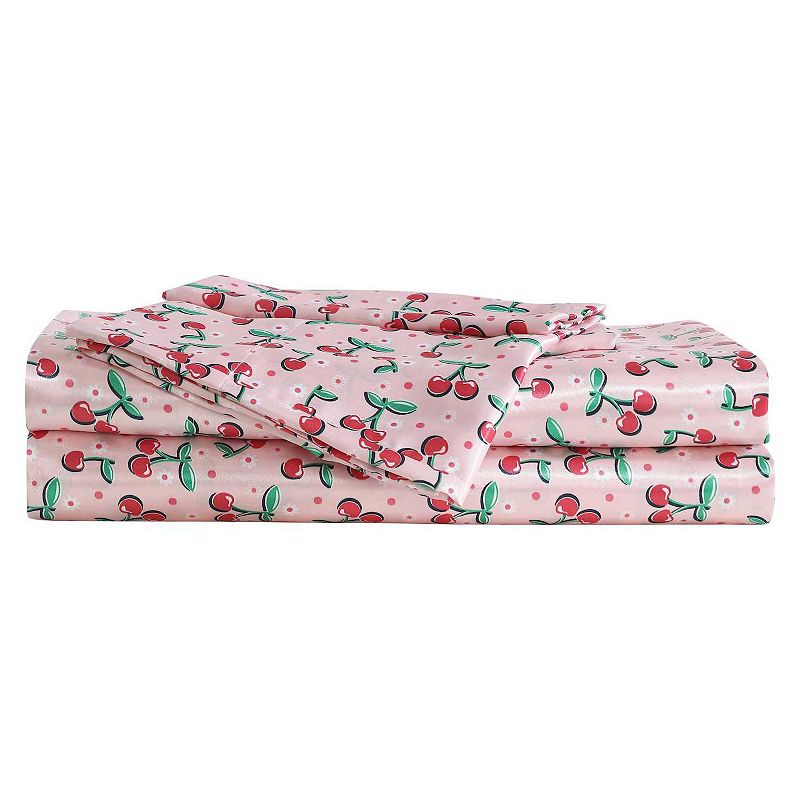 Betsey Johnson Printed Sheet Set with Pillowcases, Red Pink