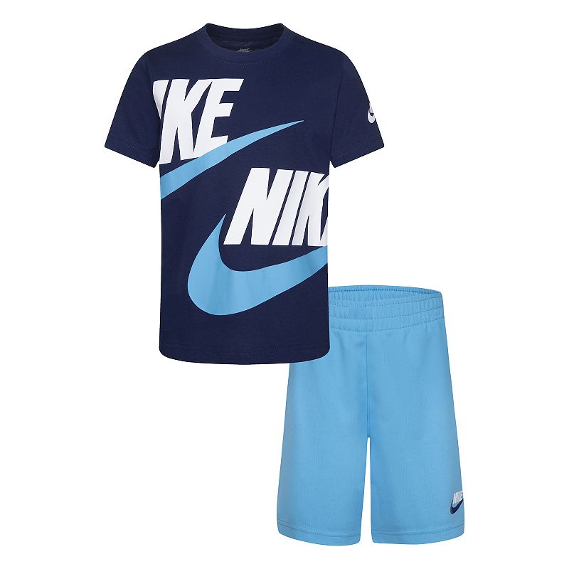 Boys 4-7 Nike Big Double-Logo Graphic Tee & Logo Shorts Set, Boys, Brt Blu