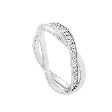 PRIMROSE Sterling Silver Cubic Zirconia Crossover Ring