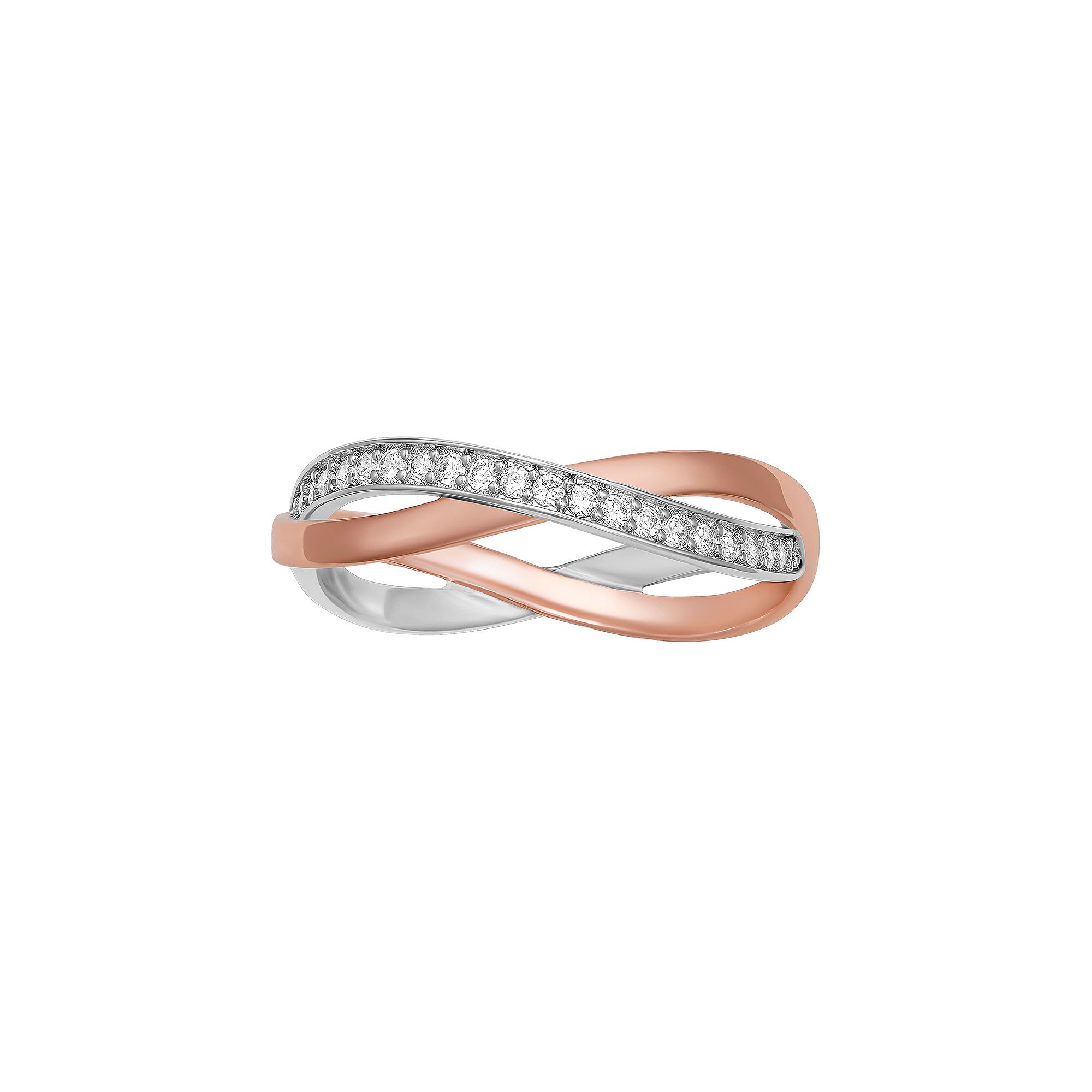 PRIMROSE Sterling Silver Cubic Zirconia Crossover Ring, Womens, Size: 9, P