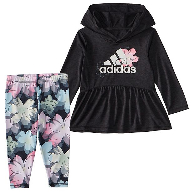 adidas Little Girls T-Shirt & Leggings Outfit Set Size 5 Black Pink