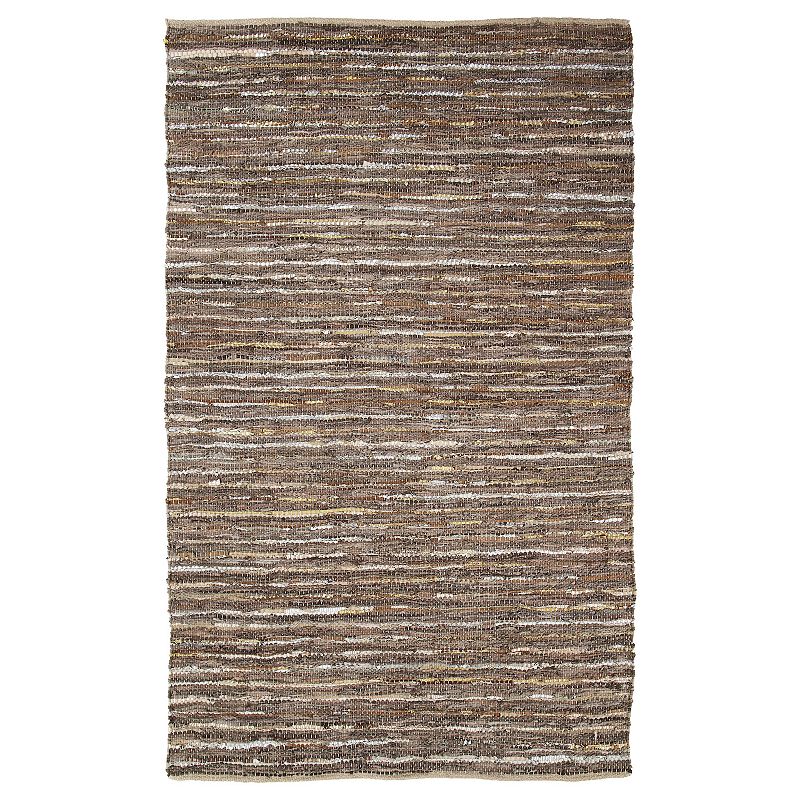 Superior Ansley Hand-Woven Leather and Cotton Indoor Area Rug, Beig/Green, 5X8 Ft